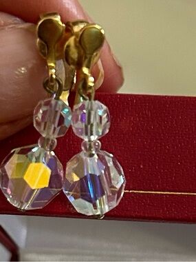 Gold-Tone Aurora Crystal Drop Earrings - Clear Iridescent